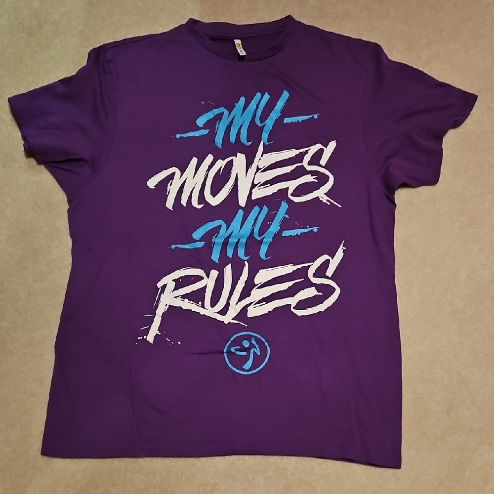 Zumba Fitness Purple Tee with Blue and White Design